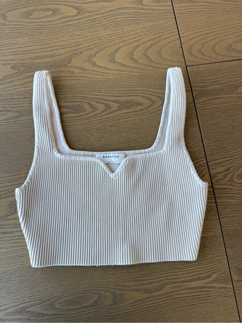 Babaton Ivory Ribbed Square-Neck Crop Top